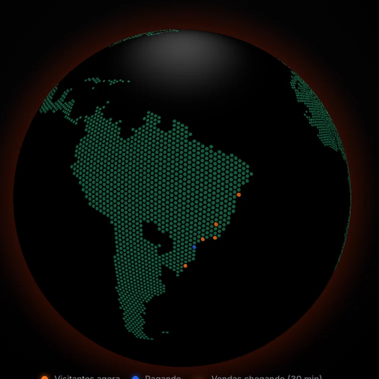 O globo do painel Ao vivo, com as vendas chegando ao endereço da loja